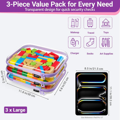YQBRAO 6 Pack Clear Hard Shell Zipper Case, 1.2mm Heavy Duty Crush-Proof Diaper Bag Organizer Pouches, TSA Approved Travel Makeup Bag for Toiletries & Electronics, (2L, 2M, 2S) Multi-Size Storage Set