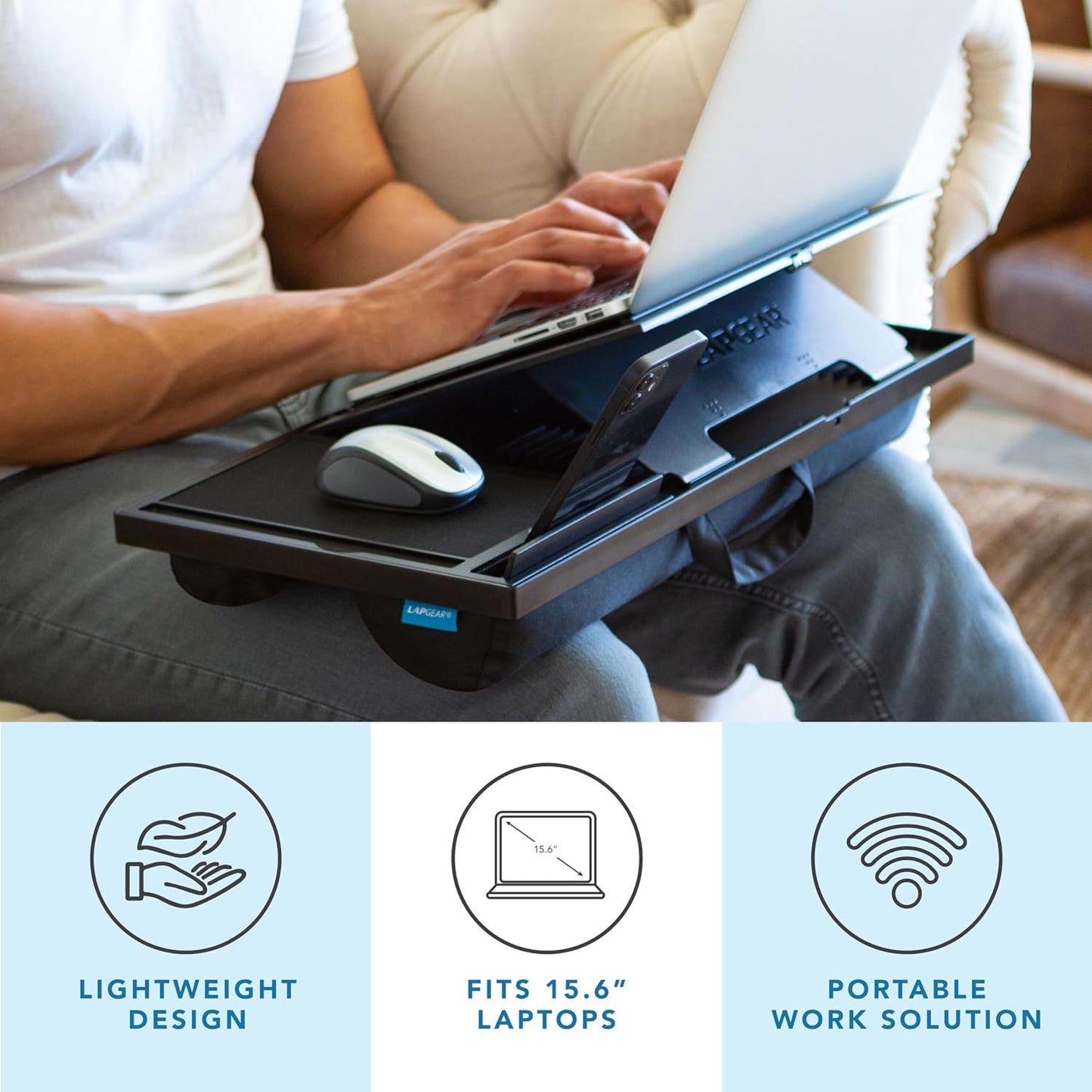 LAPGEAR Ergonomic Pro 2.0 Lap Desk with 9 Adjustable Heights, Built-in Mouse Pad & Phone Slot – Full Microbead Cushion, Storage Pocket – Fits Laptops up to 15.6" – Dusty Rose – Style No. 49504