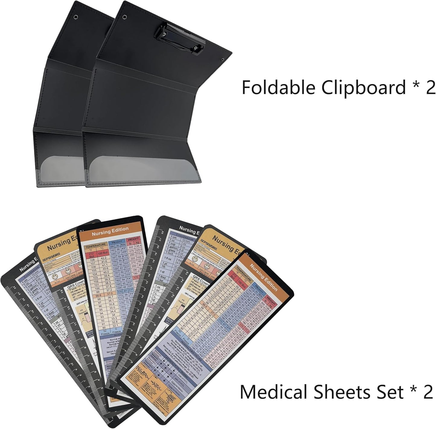 2Packs Nursing Clipboard Foldable, Black Nurse Clipboard for Medical Profession