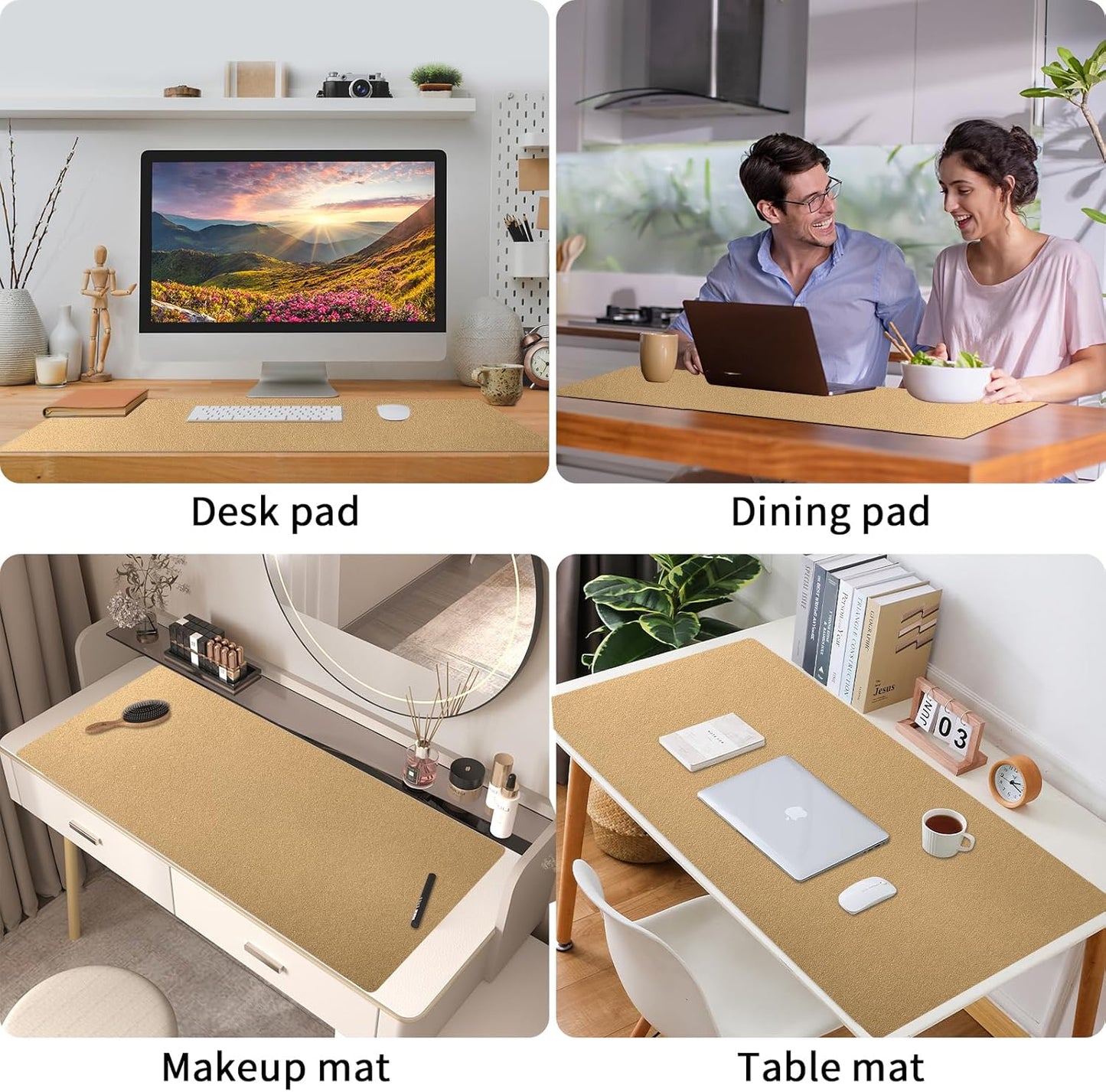 Bloss Leather Desk Pad and Keyboard Wrist Rest, Large Mouse Pad + Keyboard Pad+Mouse Wrist Support, Non-Slip Desk Mat Protector for Office, Home(31.5×15.7 Inches,Beige) - Colors B