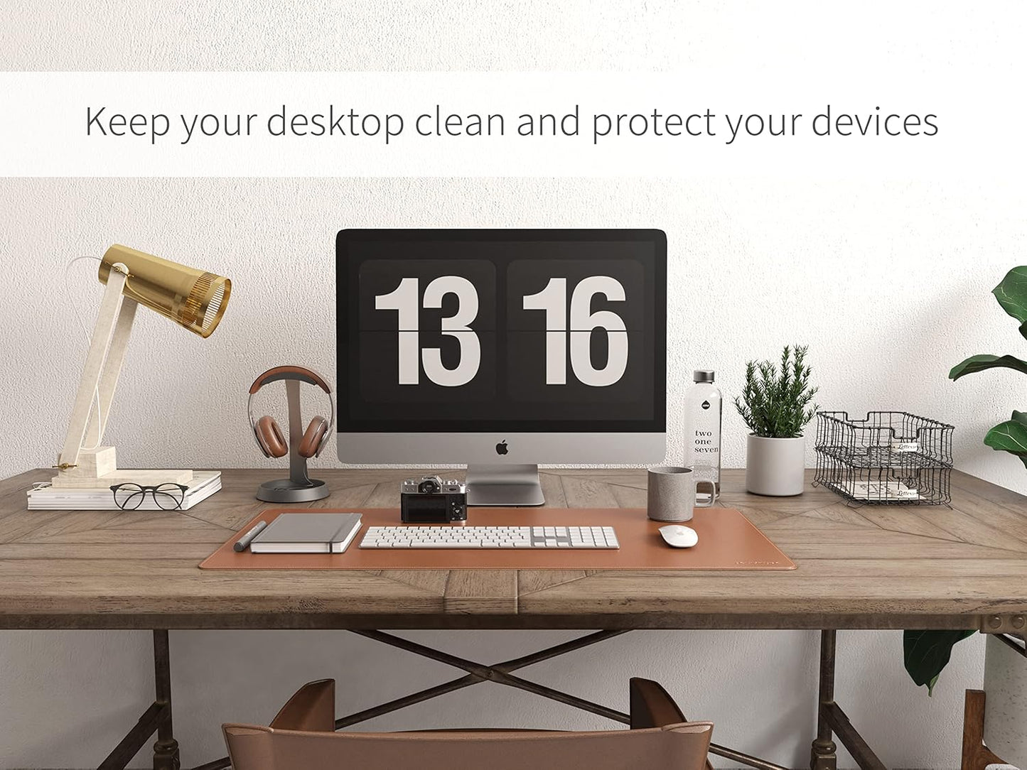 RENMTURE Dual-Sided Mouse Pad, Natural Cork & PU Leather Large Desk Pad for Office and Home Work, Desk Protector Non-Slip, Waterproof, Easy Clean (Olive Green, 32"x16")