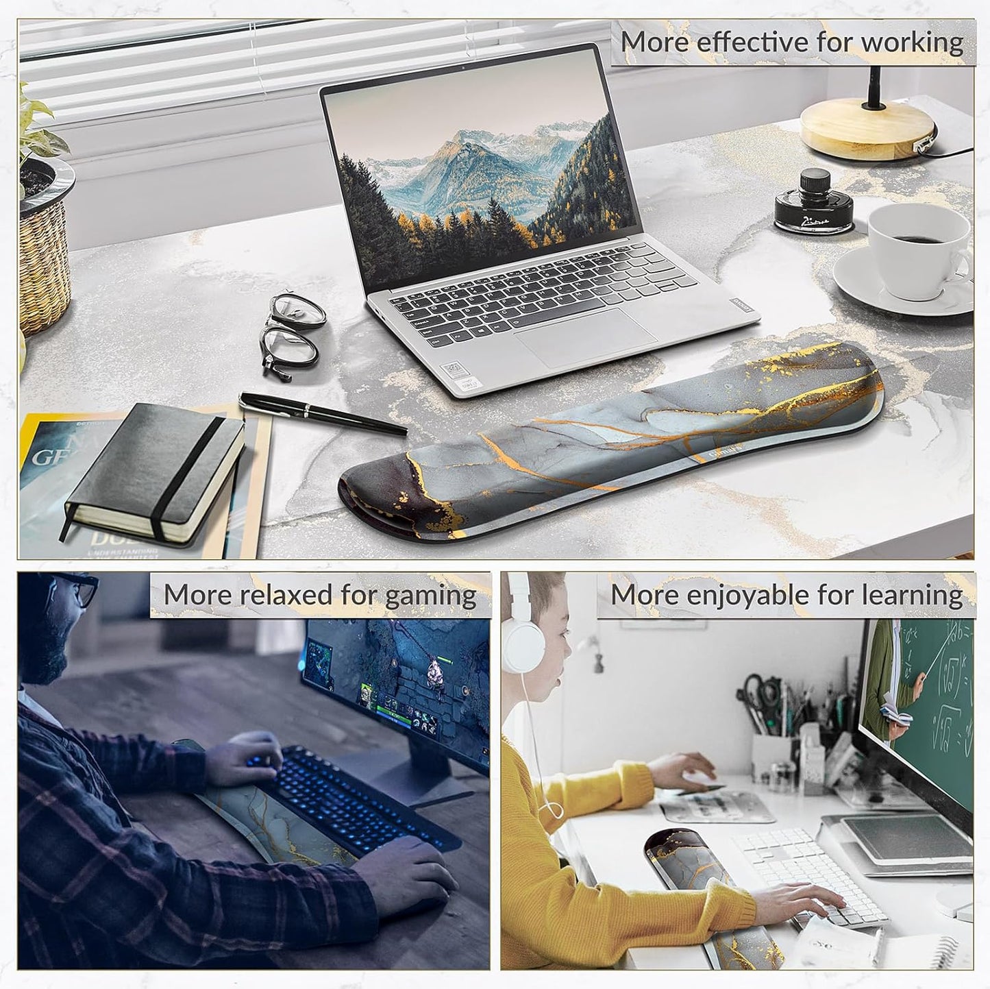 Gimars Upgrade Enlarge Silky and Superfine Fabric Gel Memory Foam Keyboard Wrist Rest Set, Ergonomic Keyboard Mouse Wrist Support for Typing Pain Relief, Comfort for Office, Gaming, Computer, Black