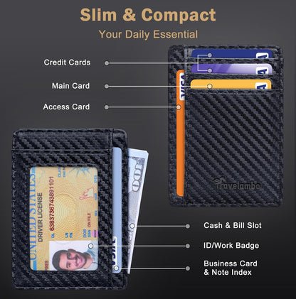 Travelambo Slim Wallet Front Pocket Minimalist Leather RFID Blocking Medium Size