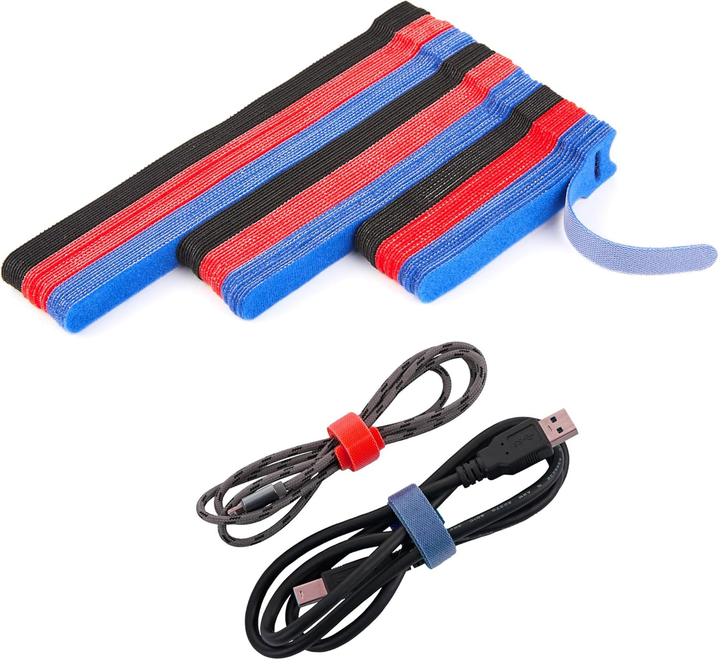 12 Inch Multi-Colour Cable Ties 50 PCS Reusable Fastening Cable Straps Adjustable Hook & Loop Organizer Straps Cords Management for Home, Office and Data Centers