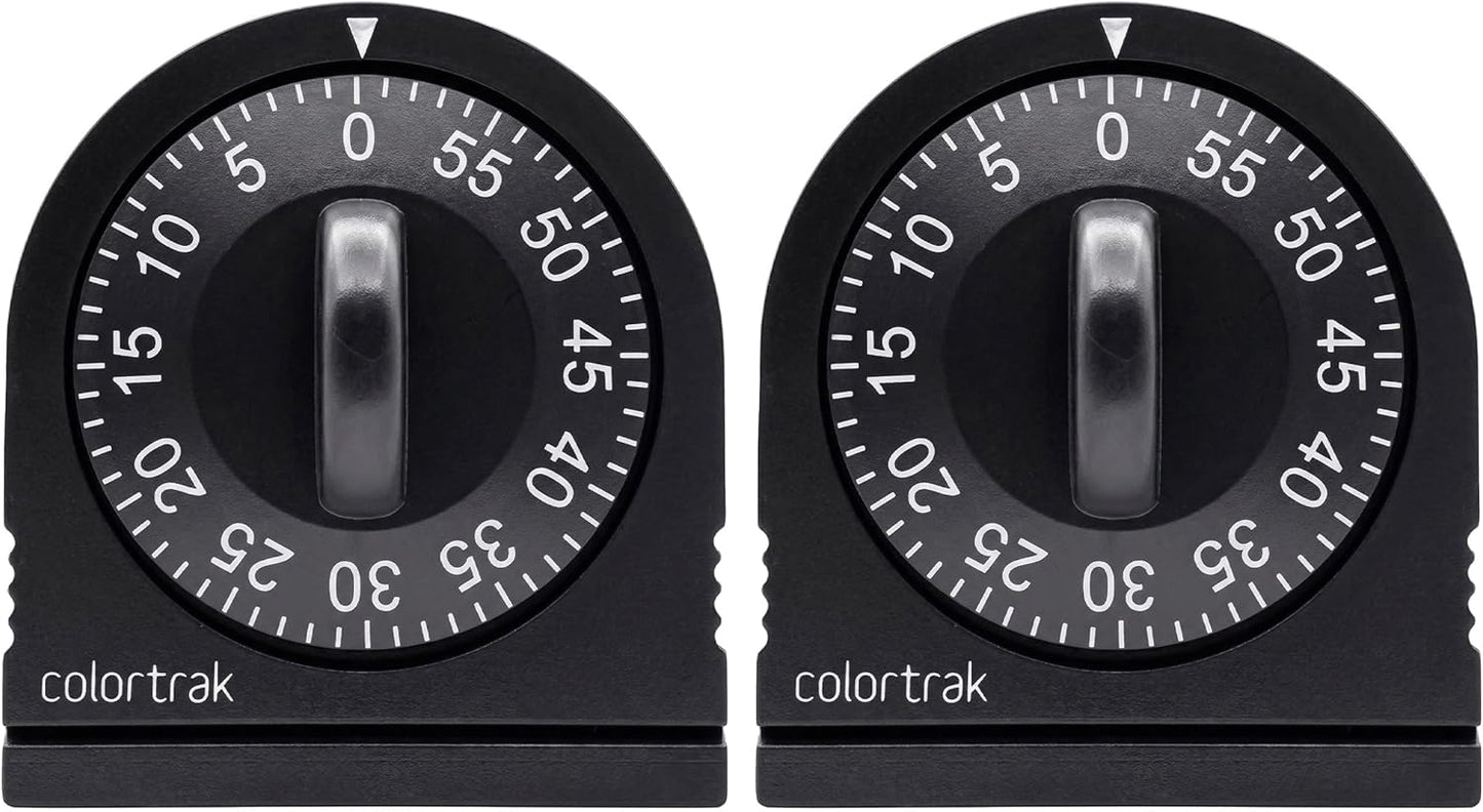 Colortrak 60 Minute Wind Up Timer, Salon Hair Color Processing Timer, Mechanical Visual Countdown for Chemical Services, Tanning, Kitchen, and Kids Activities, No Batteries Required, Black