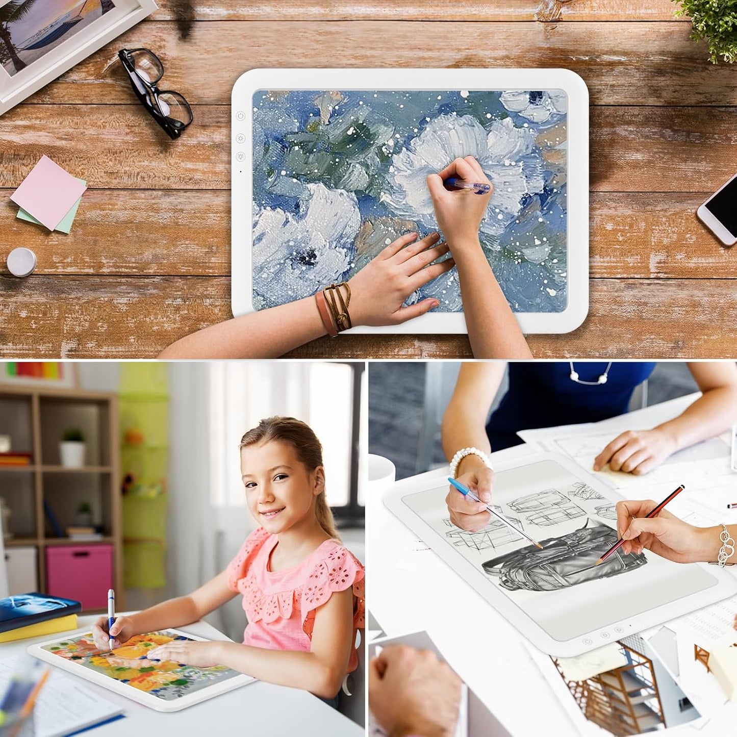 Rechargeable A4 LED Light Box with Carry Bag, elice Wireless Lightbox Drawing Light Table Light Pad Light Copy Board for Artist Sketching, Up to 8860 Lux Super Bright Lightpad for Cricut Weeding Vinyl