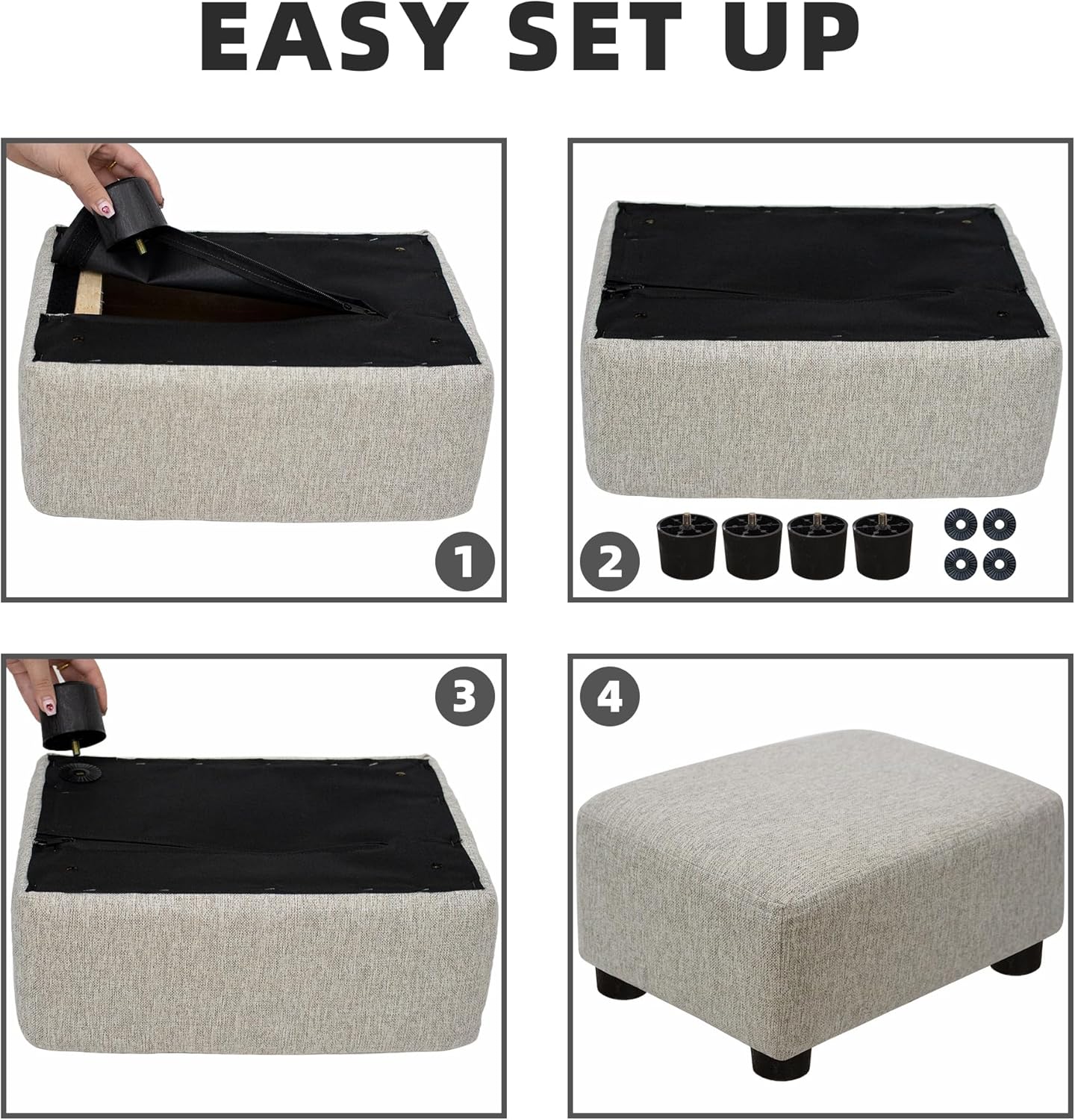 CAROLMADE Small Foot Stool Ottoman Footstool with Legs Under Desk Footrest for Living Room Bedroom and Office, Soft Ivory White