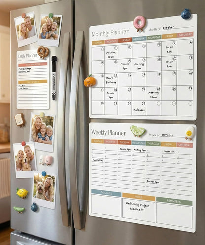 Beautiful Magnetic Dry Erase Calendar Set of 3 - Easy-to-Erase Whiteboard with Marker & Premium Magnet for Your Fridge - The Perfect Weekly and Monthly White Board Organizer for Everyday Planning