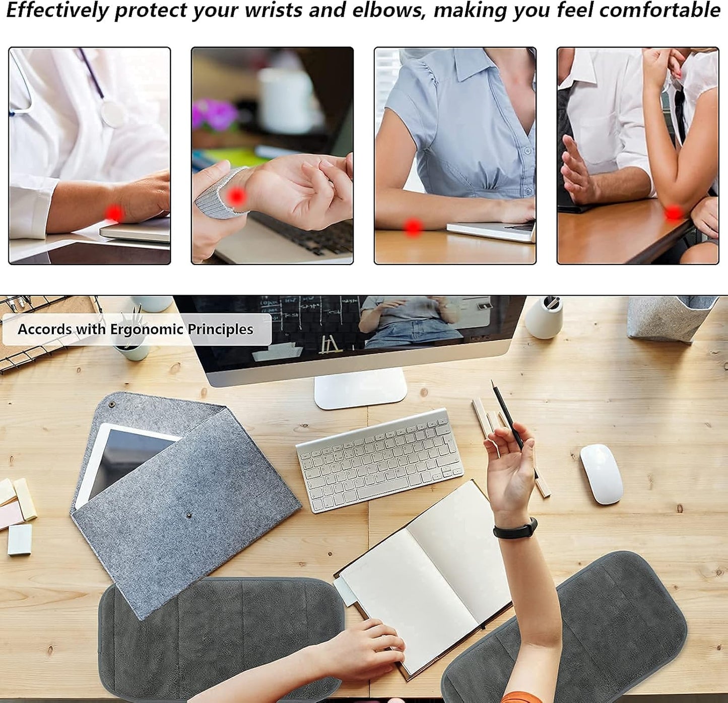 2Pcs Upgrade Computer Wrist Elbow Pad, Portable Memory Foam Arm Wrist Rest Pillow, Soft Wrist Support Mat for Keyboard Desktop Office Gaming - Alleviate Elbow Pain (Moderate Size, 7.8 x 15.7 inch)