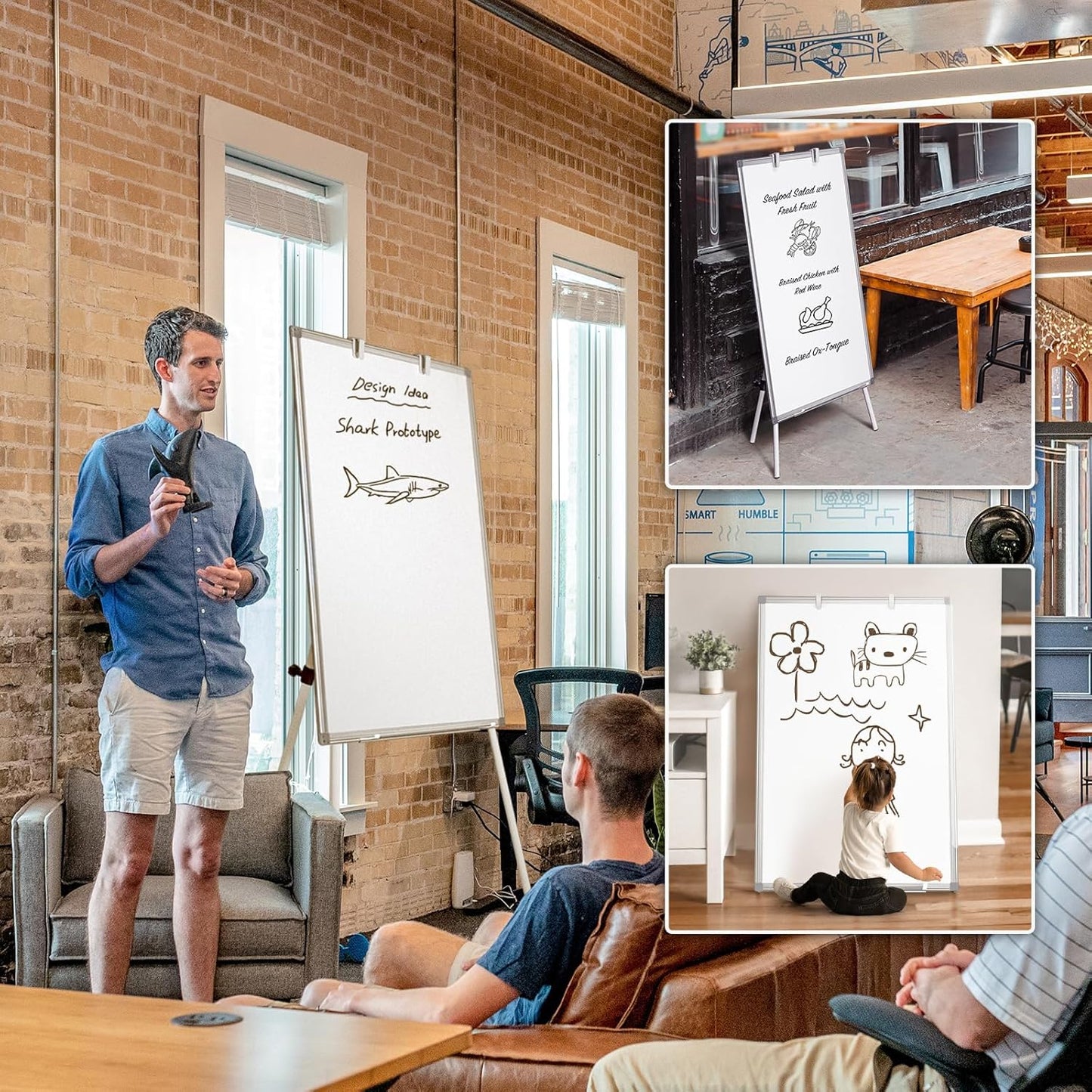 Easel Whiteboard - Magnetic Portable Dry Erase 36 x 24 Tripod Height Adjustable, 3' x 2' Flipchart Easel Stand White Board for Office or Teaching at Home & Classroom (36x24 White)