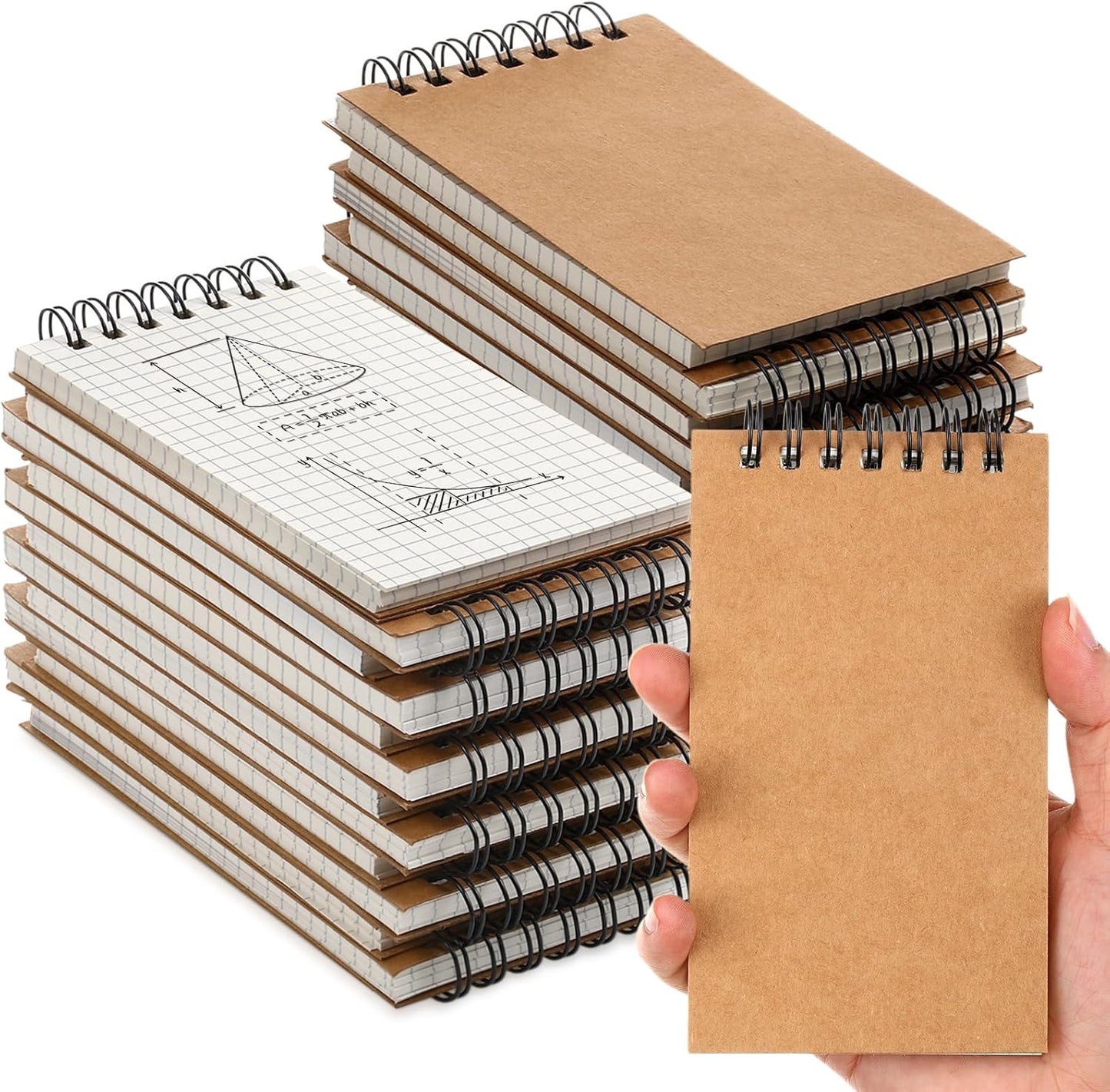 Jutom 2 Pcs Mini Pocket Notebooks Bulk 3x5 Graph Paper Top Spiral Notebook 120 Pages 80 Gsm Mini Grid Notepads for Personal Organizers Home Classroom Business Work Supplies (Kraft)