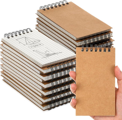 Jutom 2 Pcs Mini Pocket Notebooks Bulk 3x5 Graph Paper Top Spiral Notebook 120 Pages 80 Gsm Mini Grid Notepads for Personal Organizers Home Classroom Business Work Supplies (Kraft)