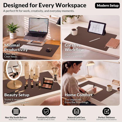 AFIING Large Desk Mat 47" x 17", Dual-Sided Natural Cork & PU Leather Desk Pad, Non-Slip Waterproof Mouse Pad for Office, Home & Gaming, Black