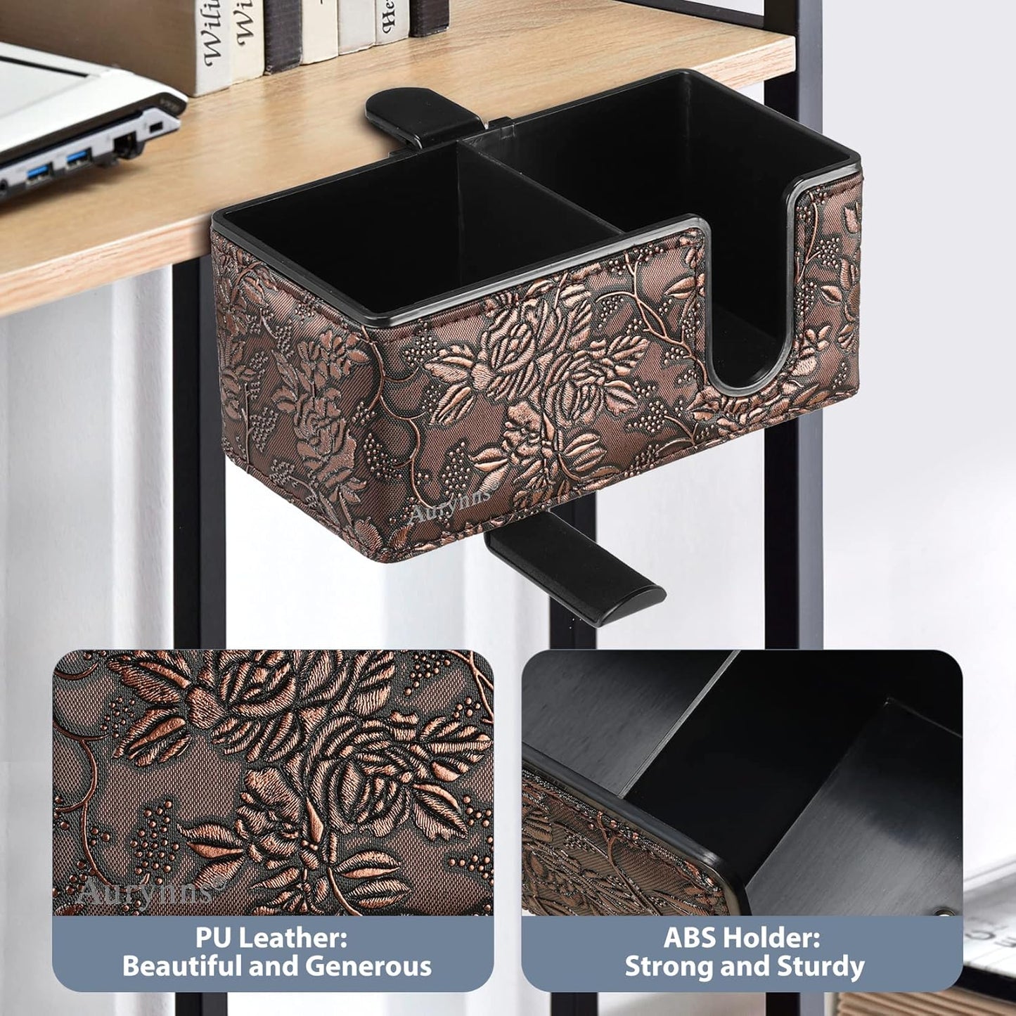 Desk Cup Holder Clip on Pen Holder Headphone Hanger Headset Stand Rotatable Clamp Hook Under Desk (Black)