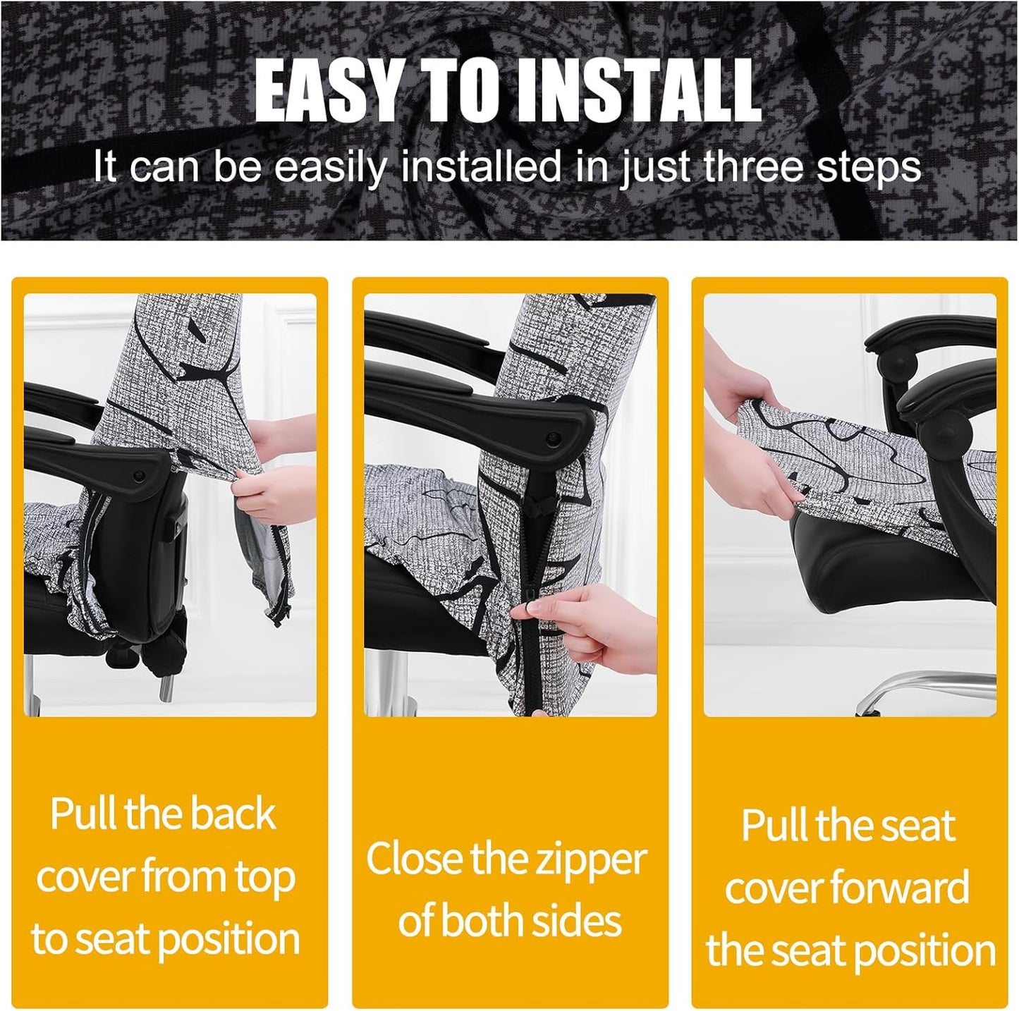 Smiry Stretch Printed Office Chair Armrest Covers, 2 Pcs Soft Fit Removable Washable Computer Desk Chair Arm Covers Protector, Black