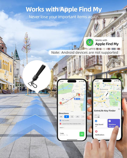 Keychain, Works with Apple Find My, Leather Car Keychain for Women and Men, Car Key Fob Holder, Key Chain with GPS Tracker, Anti-Lost Smart Keys Finder, Rechargeable, Black