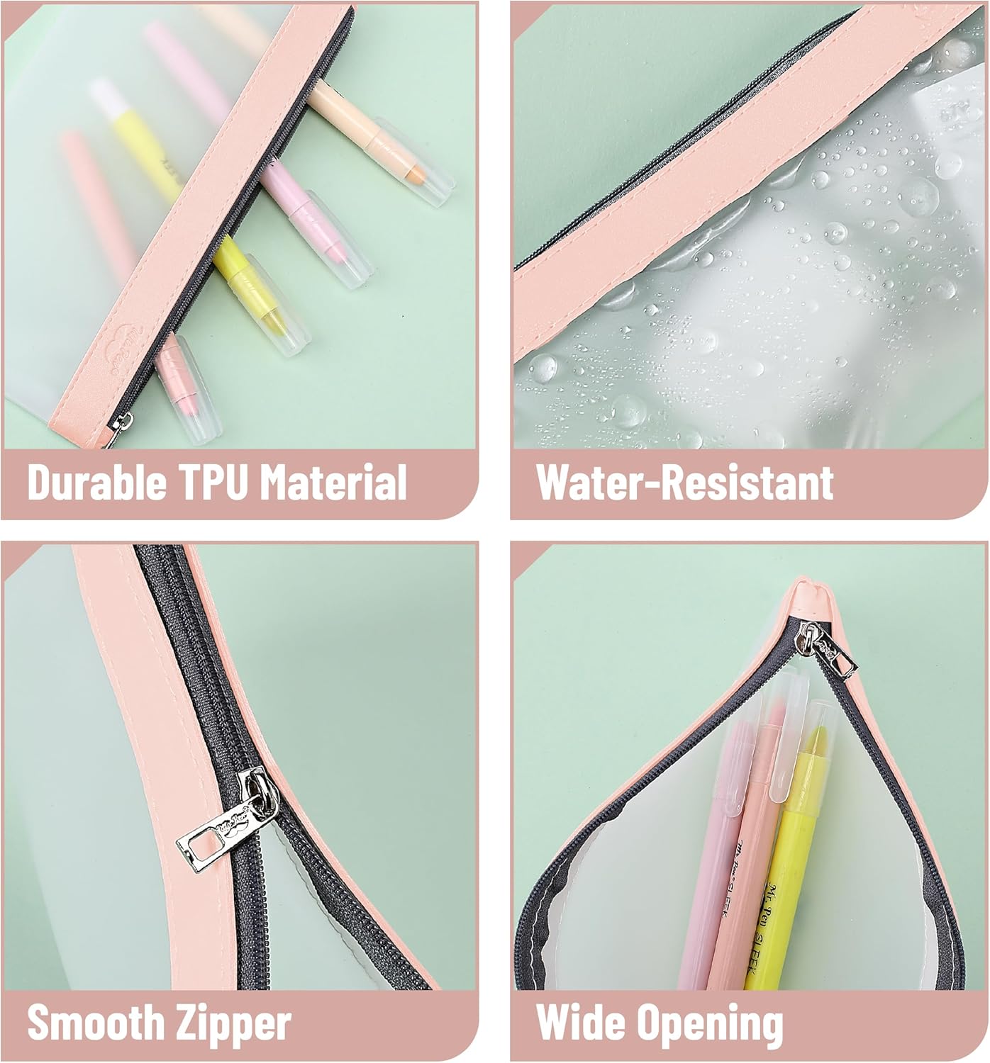 Mr. Pen- Clear Pencil Pouch, 8.50"x4.25", 3 Pack, Durable TPU Material, Medium Water-Resistant Pencil Bags with Smooth Zipper, Multipurpose Clear Pouch for Stationery, School, Office, Travel Supplies