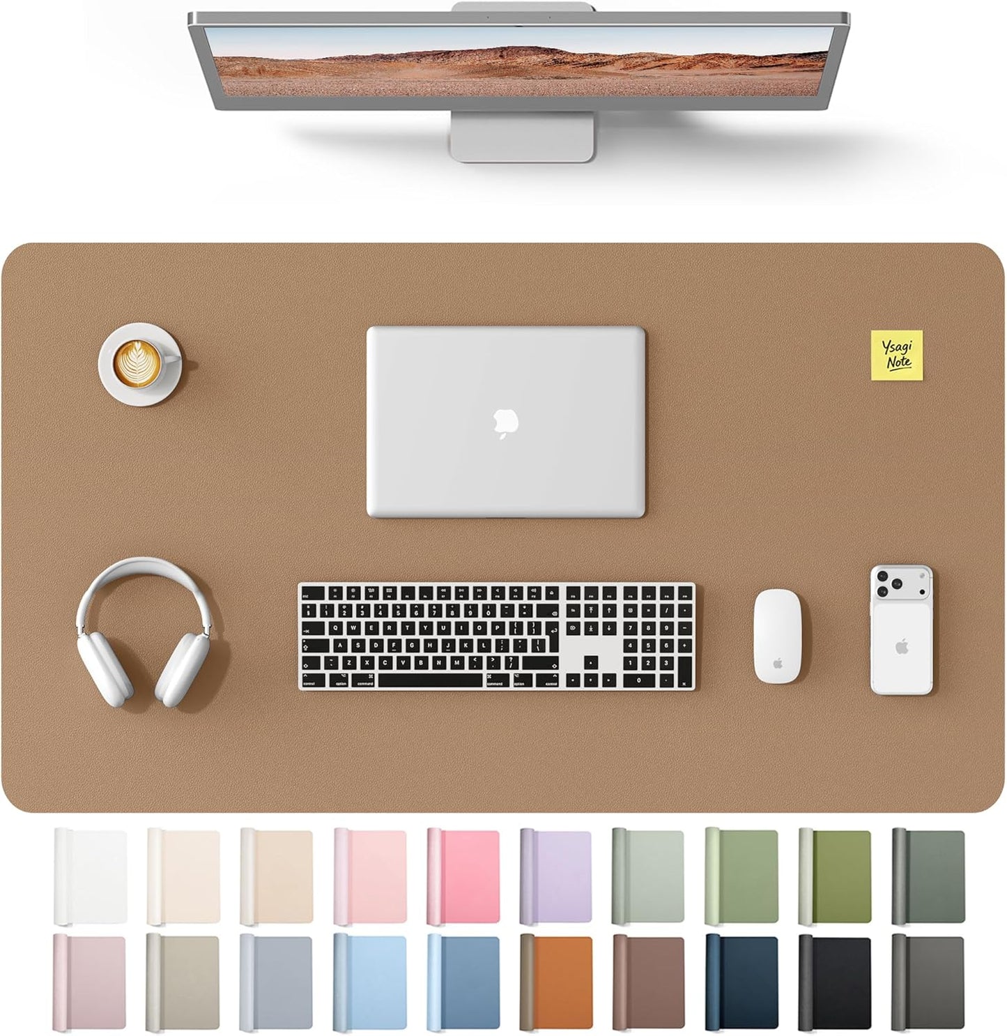 YSAGi Leather Desk Pad Protector, Large Mouse Pad, Non-Slip PU Leather Desk Blotter, Waterproof Writing Pad for Office and Home (31.5" x 15.8", Eggshell) - Colors A