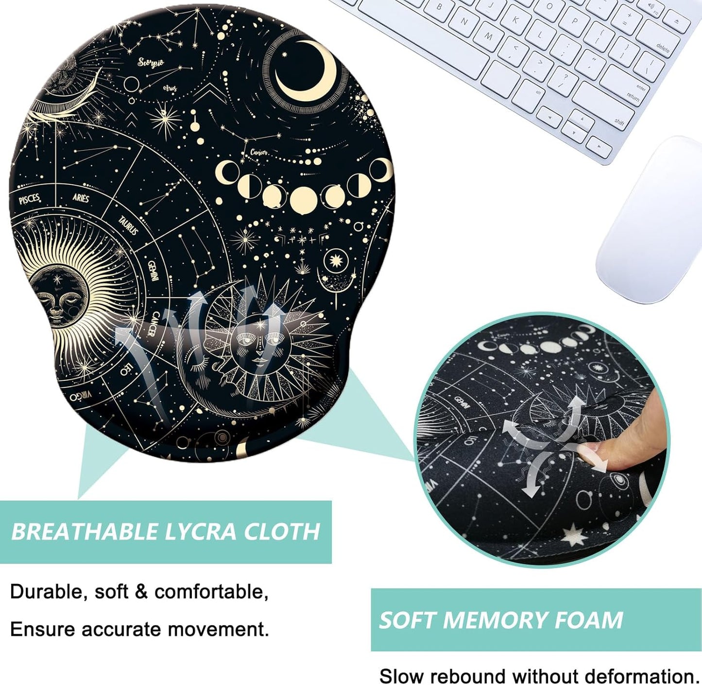 Mouse Pad with Wrist Support, Ergonomic Mouse Pad with Memory Foam Wrist Rest Cushion, Non-Slip Rubber Base Gaming Mice Pad for Home Office Computer Laptop, Flowers Grass