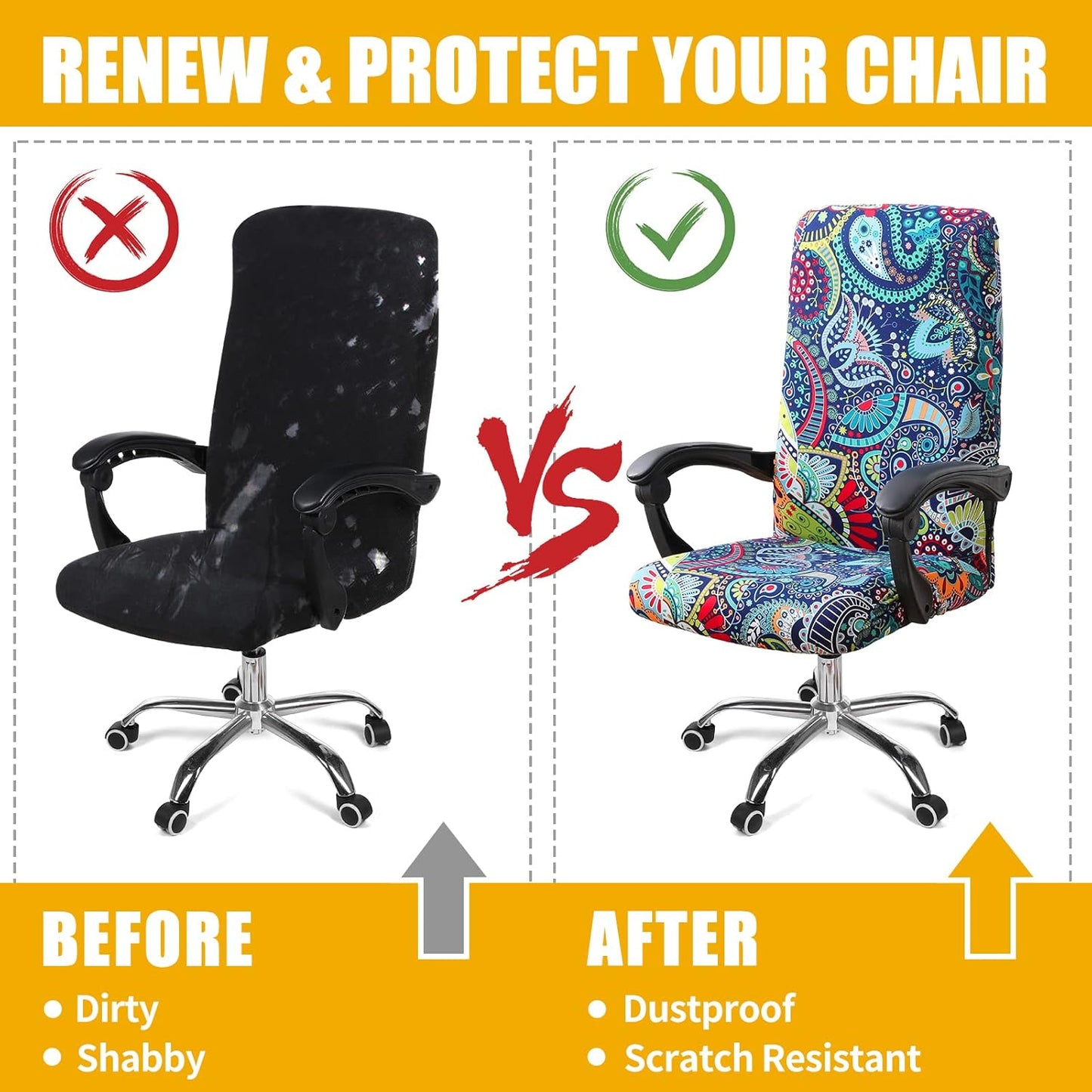 Smiry Stretch Printed Office Chair Armrest Covers, 2 Pcs Soft Fit Removable Washable Computer Desk Chair Arm Covers Protector, Black