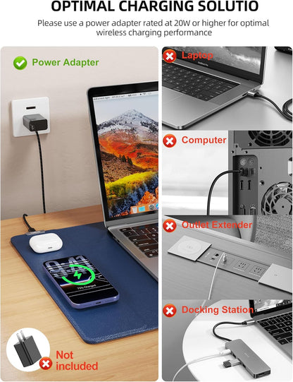 TopMade Mouse Pad with 15W Wireless Charging, XXL Large Leather Desk Mat, Waterproof Gaming Mousepad Home Office Desk Pad Protector, Computer Keyboard Pad, Mouse Mat for MacBook, PC, Laptop, Black