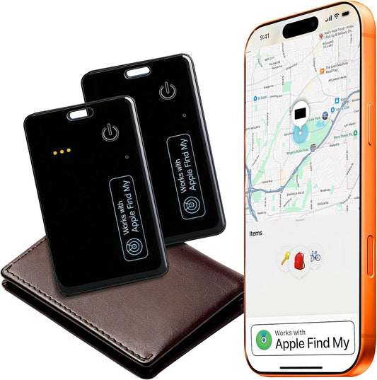 2-Pack Wallet Tracker Card for Apple Find My(iOS Only), Rechargeable Thin Finder with Wireless Charging - Protable Item Locator for Keys, Luggage, Passports and Bags