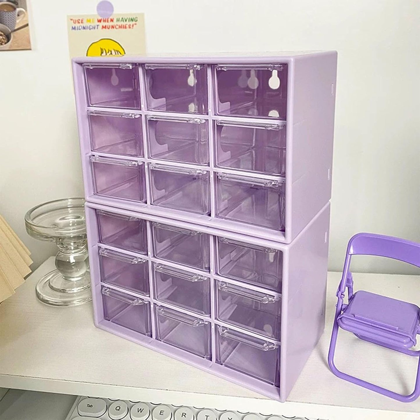 Feadily 2PCS Small Drawer Organizer for Desk, Desktop Drawer Organizer with 9 Clear Drawers, Plastic Desktop Storage Drawers 7.1 Inch x 3 .9 Inch x 4.7 Inch, White