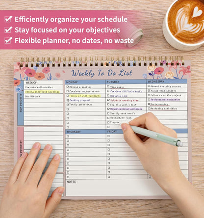 104 Pgs Weekly To Do List Notepad, 52 Duplex-Printed Undated Sheets 100 GSM（8.5"×11") Weekly Desk Planner For Work Home School Office Desk Accessories Supplies & Goal Setting Tasks - Green