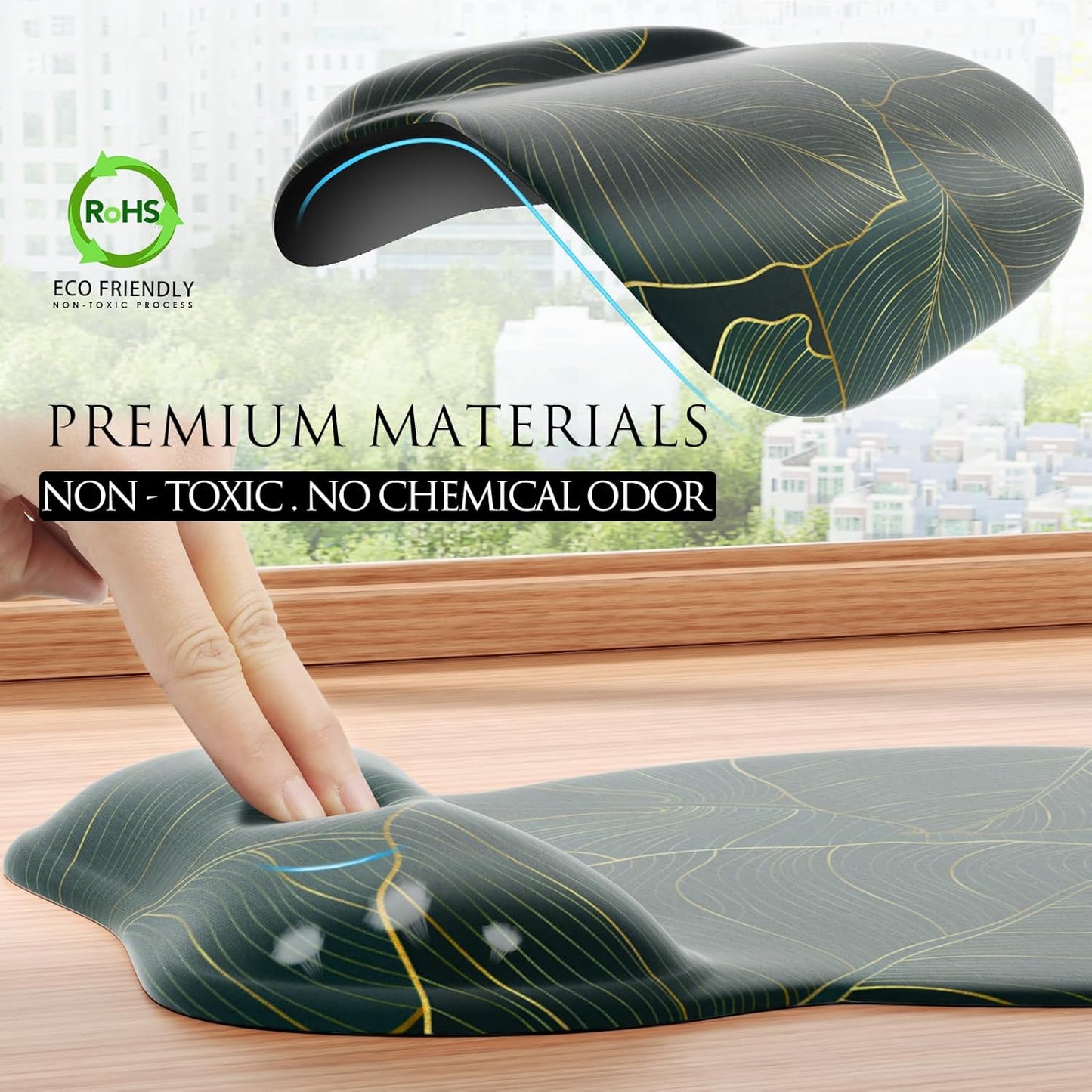 MROCO Ergonomic Mouse Pad with Gel Wrist Rest, Smooth Wrist Support Surface, Non-Slip PU Base for Pain Relief, Comfortable Mousepad for Computer, Laptop, Office & Home, 9.4 x 8.1 in, Black