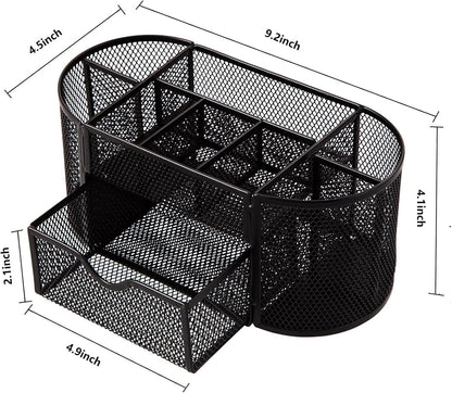 Comix Mesh Pen Pencil Holder Desk Organizer, 3 Compartment Wire Desktop Pen Pencil Cup Caddy Office Supplies Accessories for Home Office School, Black(2 Pack)