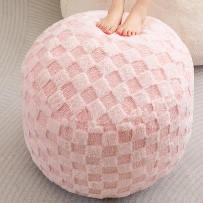 HIGOGOGO Round Stuffed Pouf Ottoman, Corduroy Poufs with Foam Chunk Filling, Furry and Fluffy Pouf Foot Stool Storage Ottoman, 20 X 15 Floor Poufs Foot Rest for Living Room, Dark Grey