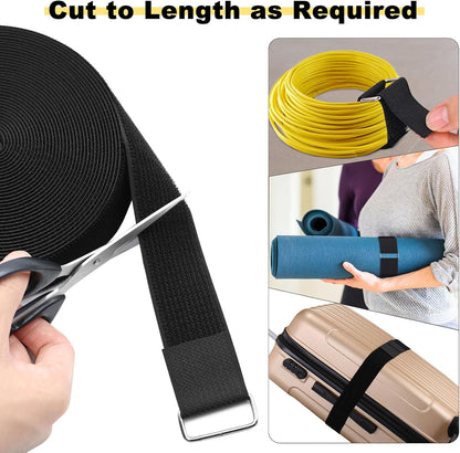 YMCRLUX 1"x32ft Hook and Loop Straps with 50 Metal Buckles, Adjustable Fastening Cable Straps, Cut-to-Length Cinch Strap, Reusable Nylon Securing Cord Ties for Organizer or Storage, 1 inch Wide, Black