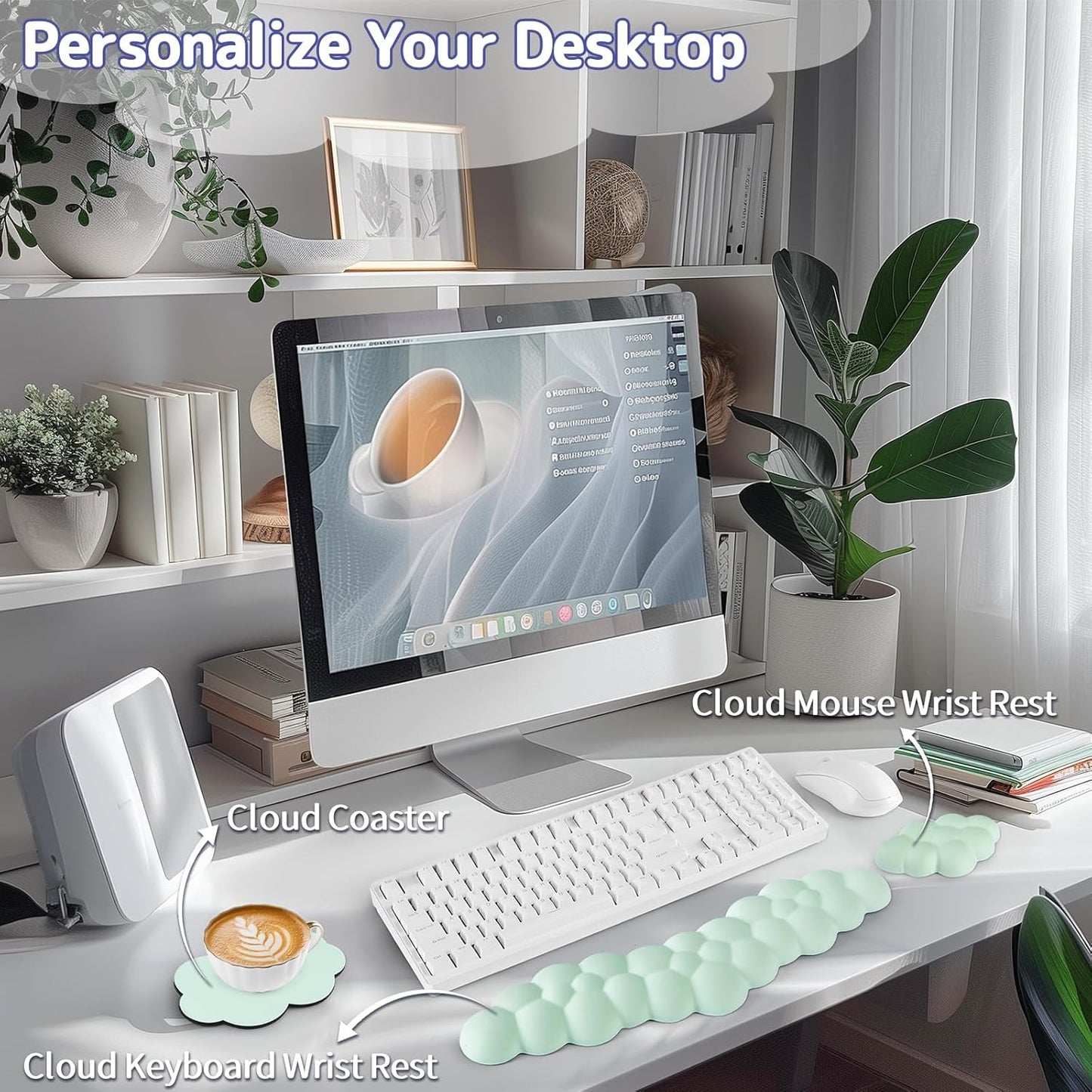 Sushret Cloud Wrist Rest for Keyboard and Mouse, Memory Foam PU Leather Keyboard Wrist Rest with Ergonomic Support, Non-Slip Base, Cute Arm Rest Pad & Palm Cushion, Office Desk Accessory, Purple