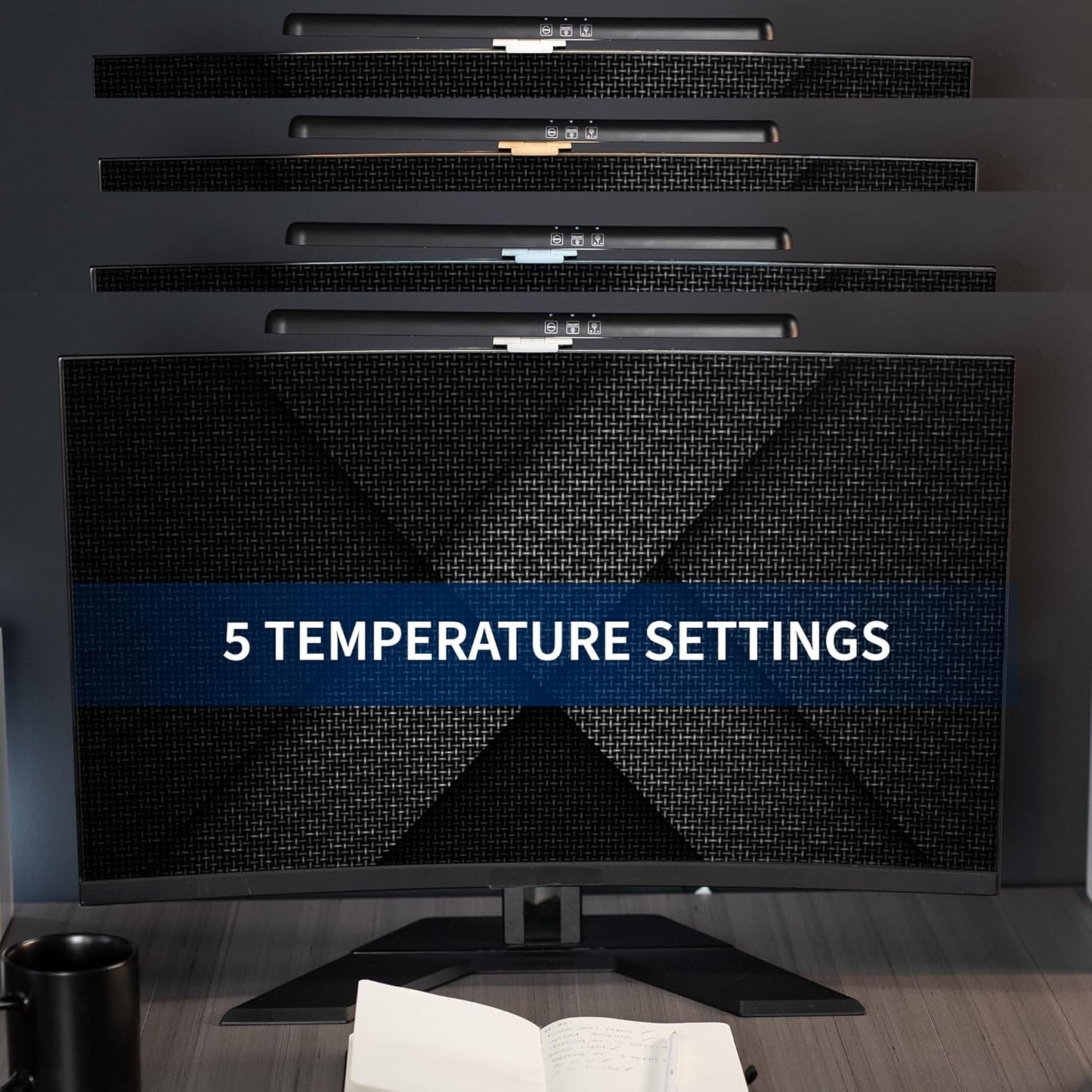 VIVO Universal LED Curved Computer Monitor Light Bar, USB Powered Screen Lamp for Home Office, 5 Level Adjustable Brightness and Temperature Reading Light, Black, Desk-LTSB2