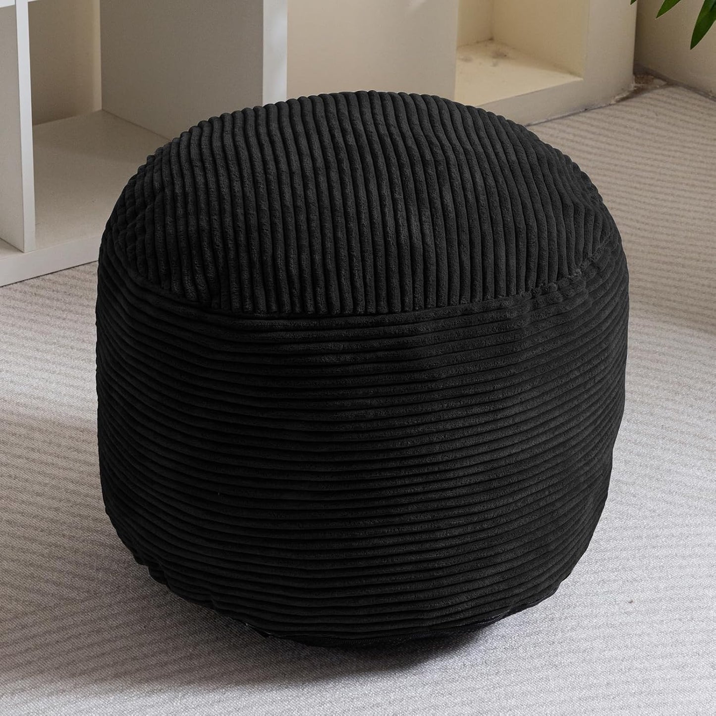 HIGOGOGO Round Stuffed Pouf Ottoman, Corduroy Poufs with Foam Chunk Filling, Furry and Fluffy Pouf Foot Stool Storage Ottoman, 20 X 15 Floor Poufs Foot Rest for Living Room, Dark Grey