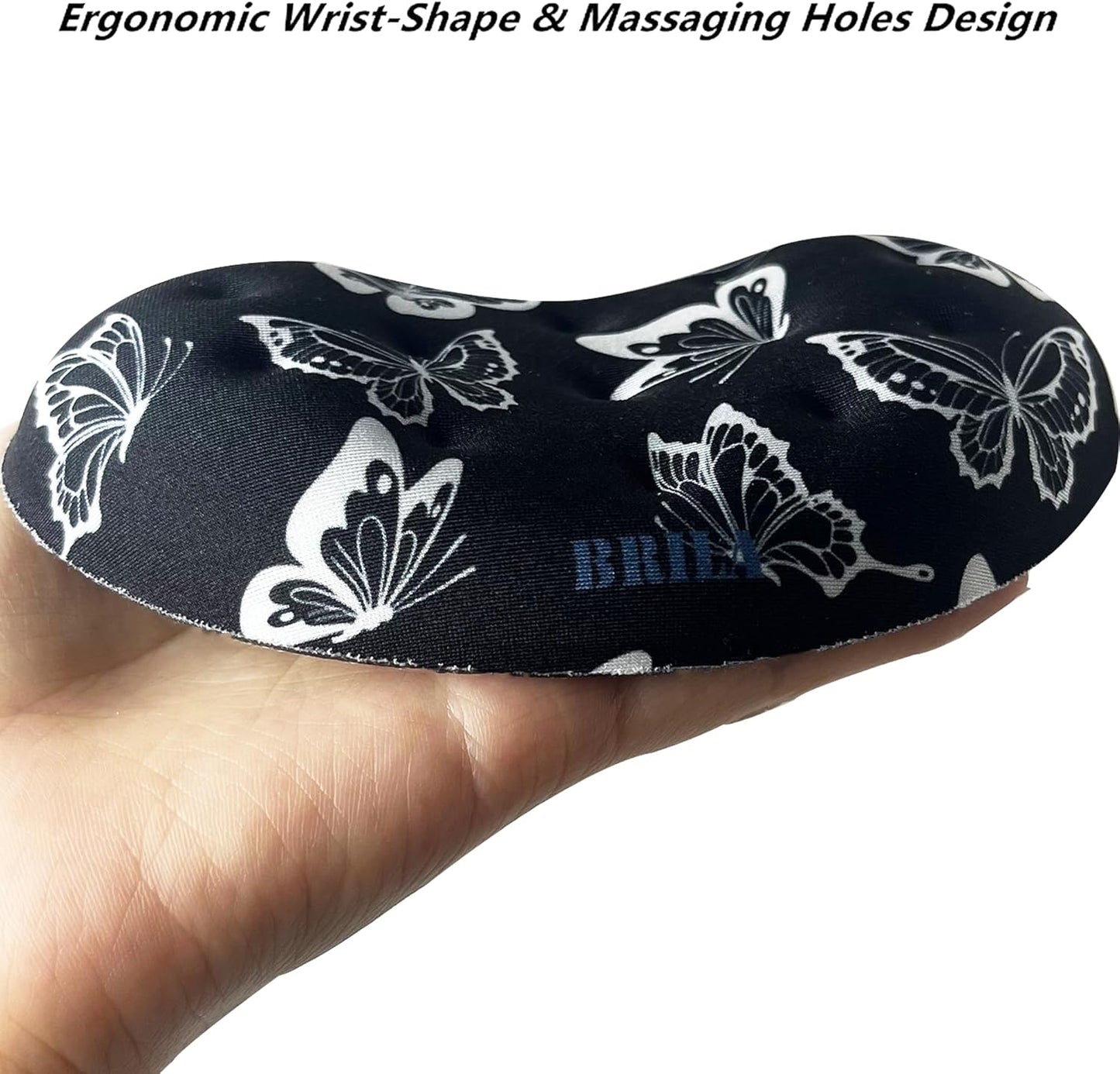 BRILA Ergonomic Memory Foam Mouse Wrist Rest Support Pad Cushion for Computer, Laptop, Office Work, PC Gaming - Massage Holes Design - Wrist Pain Relief (Black Mouse Wrist Rest)