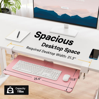 BONTEC KMT01 Under Desk Keyboard Tray, Pull-Out Keyboard & Mouse Platform with C-Clamp, 25.6 x 11.8 in Space-Saving Ergonomic Slide-Out Drawer, White