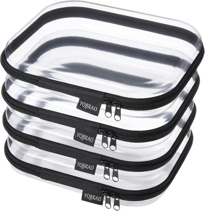 YQBRAO 6 Pack Clear Hard Shell Zipper Case, 1.2mm Heavy Duty Crush-Proof Diaper Bag Organizer Pouches, TSA Approved Travel Makeup Bag for Toiletries & Electronics, (2L, 2M, 2S) Multi-Size Storage Set