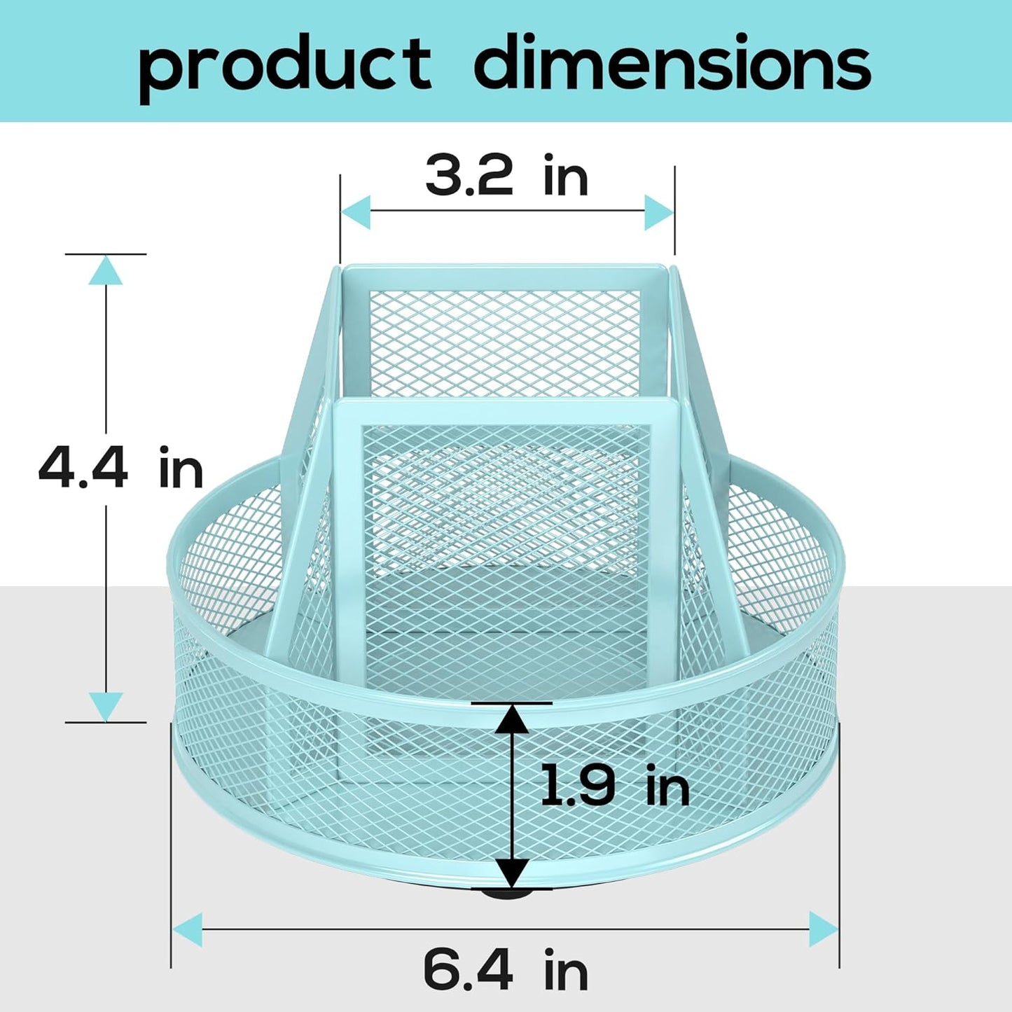 YINGHUA Metal Mesh Desk Organizer with 5 Compartments and Rotating Pencil Holder Pen and Stationery Organizer for Office Home School Anti Slip Base Black