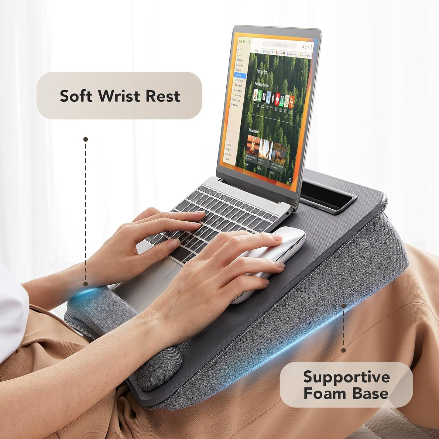 HUANUO Laptop Lap Desk - Portable Lap Desk with Pillow Cushion, Fits up to 15.6 inch Laptop, with Anti-Slip Strip & Storage Function for Home Office Students Use as Computer Laptop Stand, Book Tablet