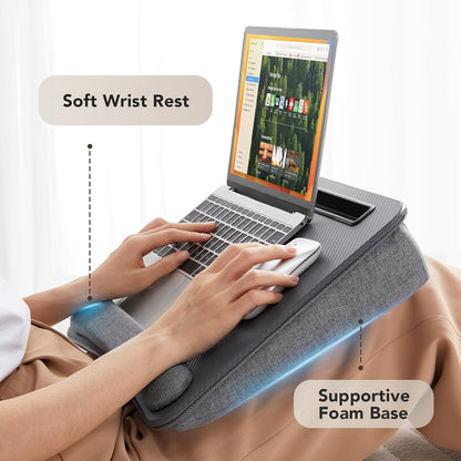 HUANUO Laptop Lap Desk - Portable Lap Desk with Pillow Cushion, Fits up to 15.6 inch Laptop, with Anti-Slip Strip & Storage Function for Home Office Students Use as Computer Laptop Stand, Book Tablet