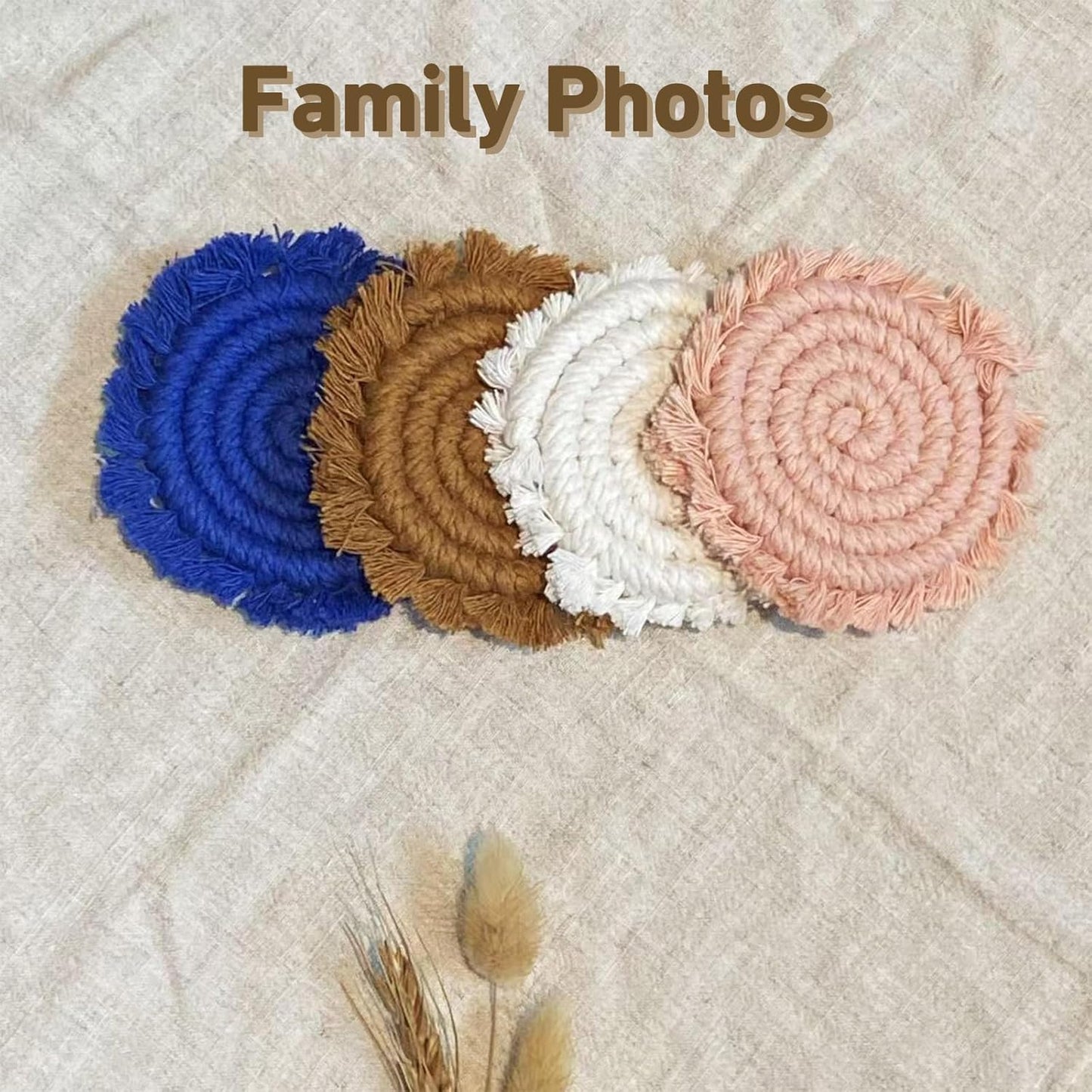 7.4in Boho Coasters for Drinks, Handmade Woven Absorbent Coasters for Desk, Farmhouse Cute Coaster for Mugs Cups - Gifts for Women, Beige