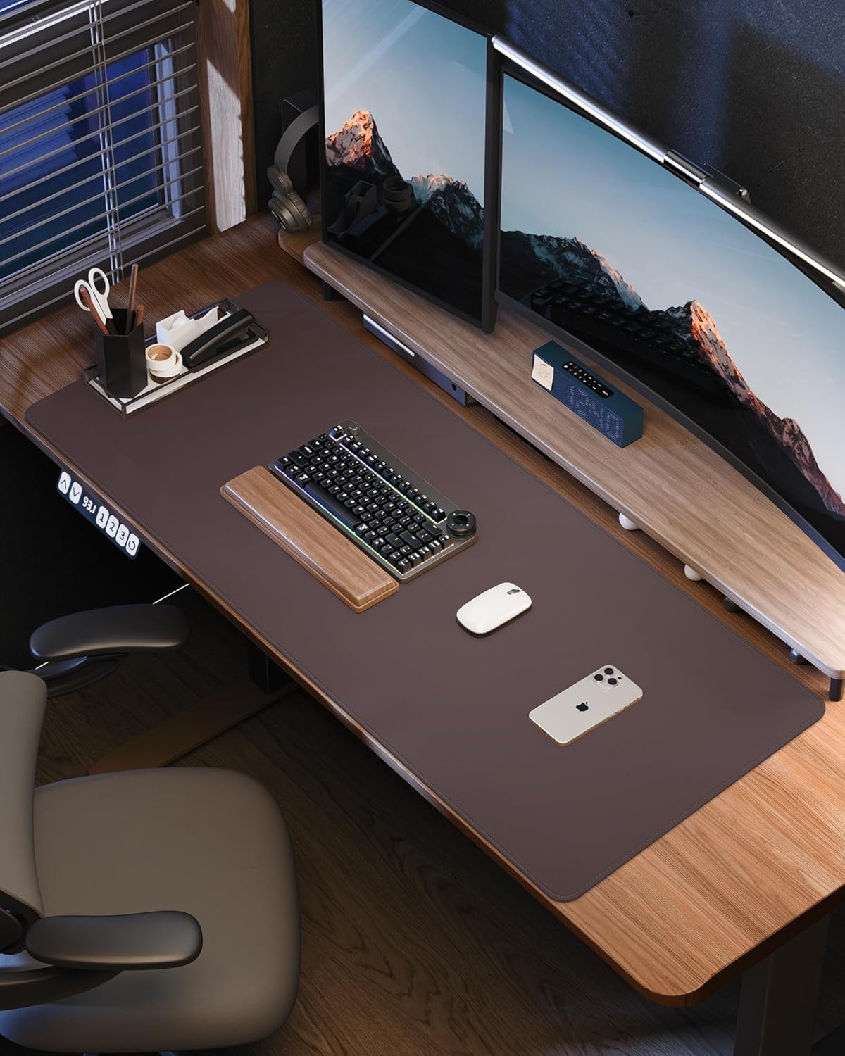 AFIING Desk Pad Protector 23.6" x 13.7" - Non-Slip Waterproof PU Leather Desk Mat for Mouse, Keyboard, Laptop, Office and Home Workspace (Beige)