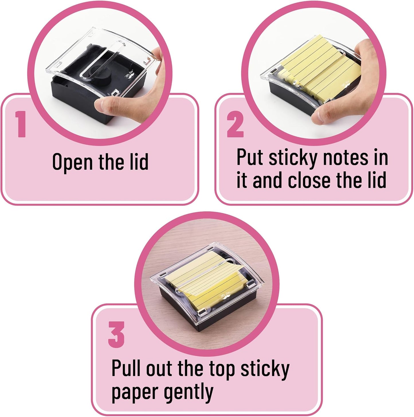 Mr. Pen- Pop Up Note Dispenser, 3" x 3", 2 Pack, Black Base, Clear Top, Sticky Note Dispenser, Sticky Note Holder for Desk