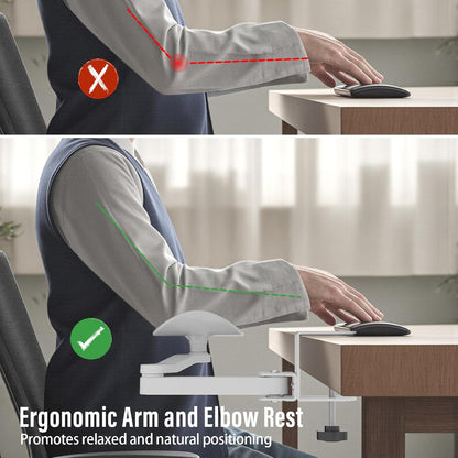 Ergonomic Arm/Elbow Rest for Desk - Foldable Rotatable Elbow Support for Computer Desk, Office & Gaming Comfort (White)