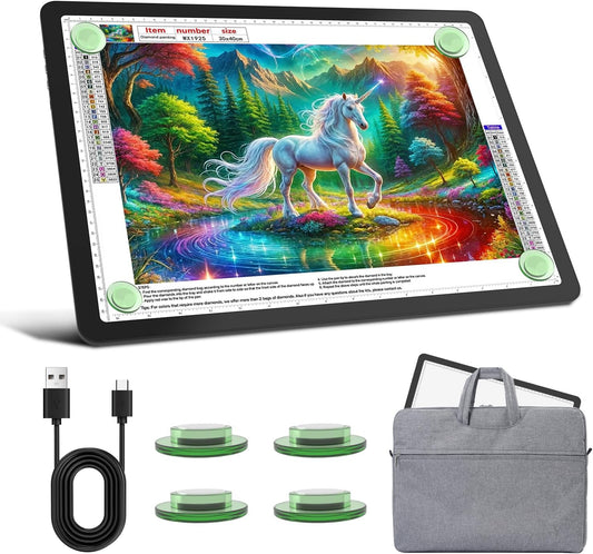 Rechargeable A4 Light Board for Diamond Painting, 9000 Lux Tracing Light Box with Side Physical Buttons, 3 Colors and 6 Levels of Brightness, LED Light Pad for Diamond Art, Drawing, Weeding Vinyl