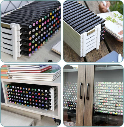 Universal 6 Layers Tray Universal Marker Storage Rack, Penholder Display for 90 Pens SN01 Pencil Organizer Holder for Desk (Clear-6 layers)