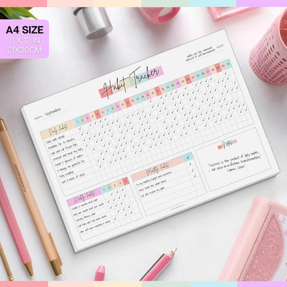 Habit Tracker Desk Pad A4 – Daily Weekly & Monthly Habit Tracker Pad – Productivity & Goal Planner Deskpad – 50 Tear-Off Sheets, 120gsm Premium Paper (Colorful)