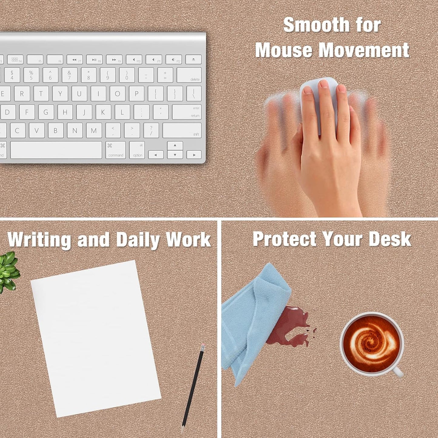 Hsurbtra Desk Pad, 23.6" x 13.8" PU Leather Desk Mat, M Extended Mouse Pad, Waterproof Desktop Blotter Protector, Non-Slip Ultra Thin Small Laptop Keyboard Writing Mat for Office Home, Pink