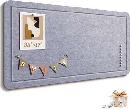 Large Bulletin Board, 35 X 17 Inches Felt Cork Board with 40 Pushpins, Foldable Felt Notice Pin Board Photo Display Board with Self-Adhesive Tape for Office Home School (Oatmeal, 35x17 inch)
